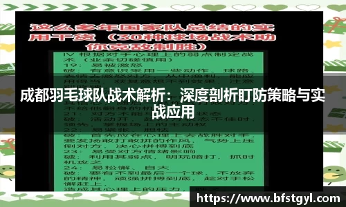 成都羽毛球队战术解析：深度剖析盯防策略与实战应用